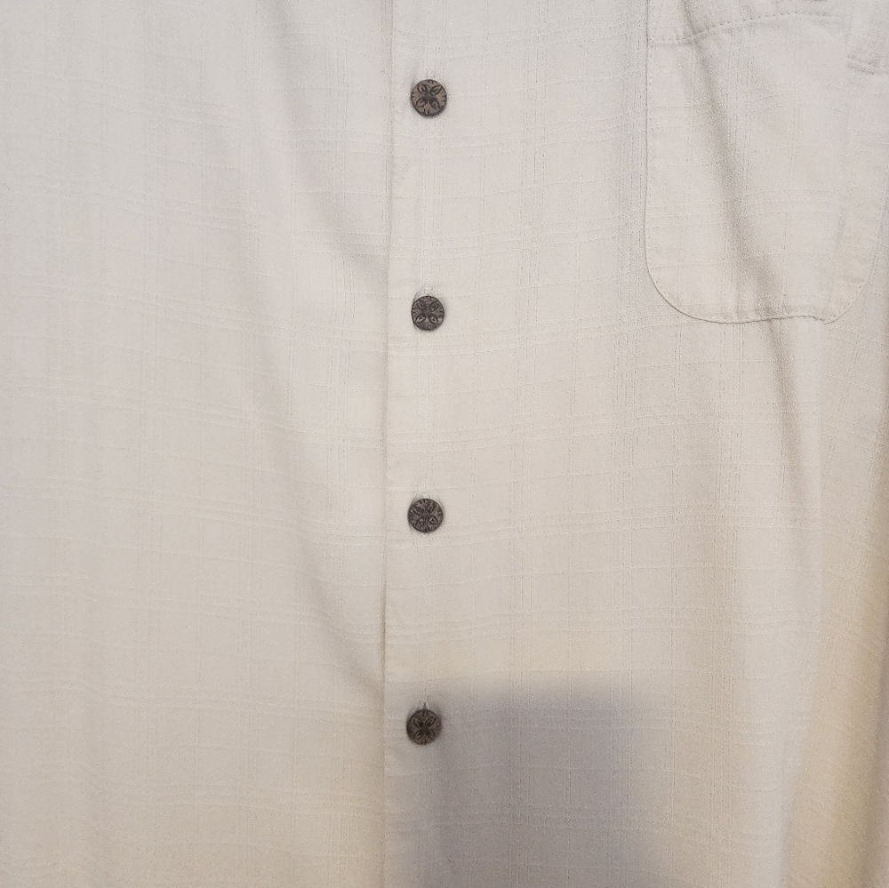 Caribbean Silk Blend Cream Color Button Down Short Sleeve Men's Size XXL - Picture 4 of 9